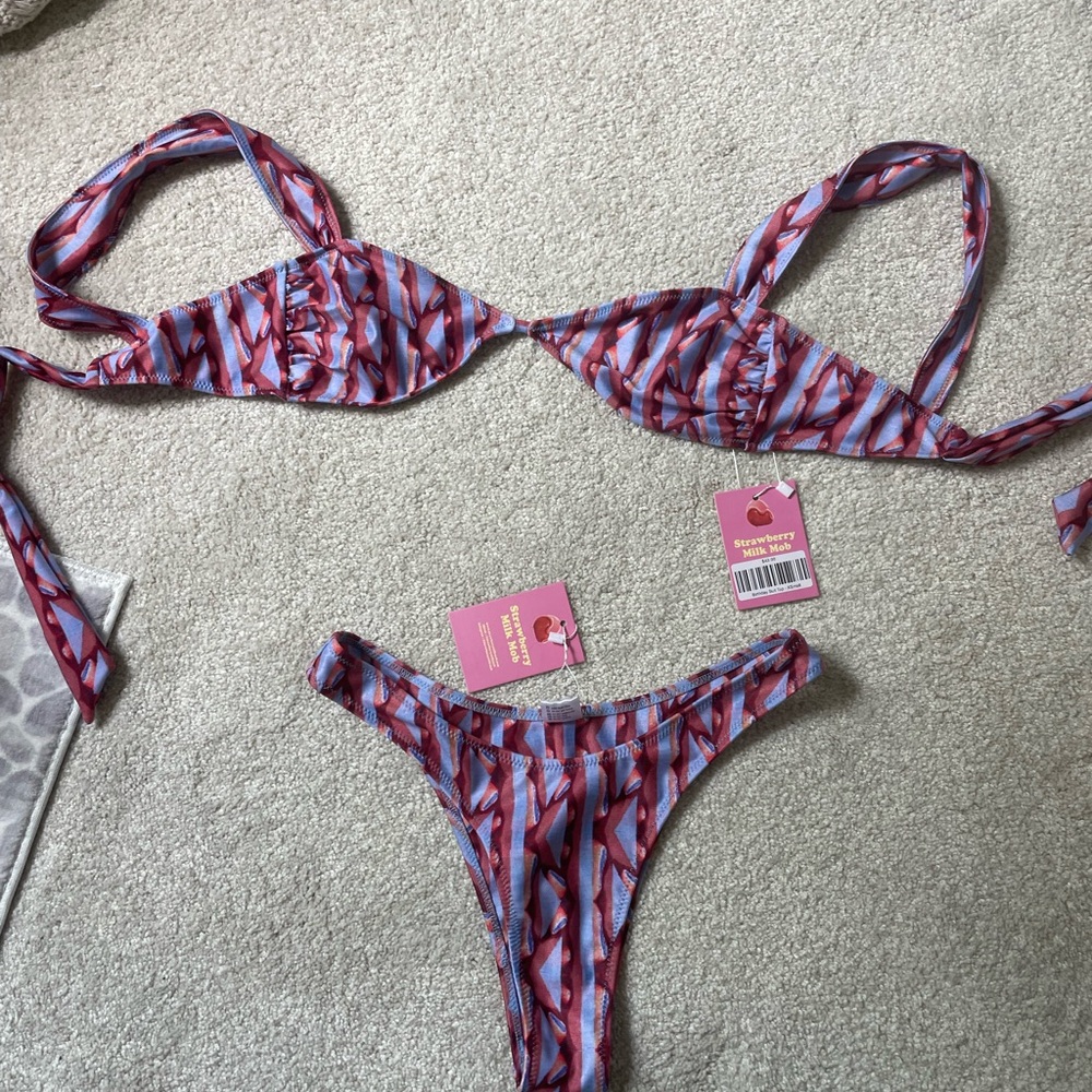 Strawberry Milk Mob Red and Blue Bikini Bottom